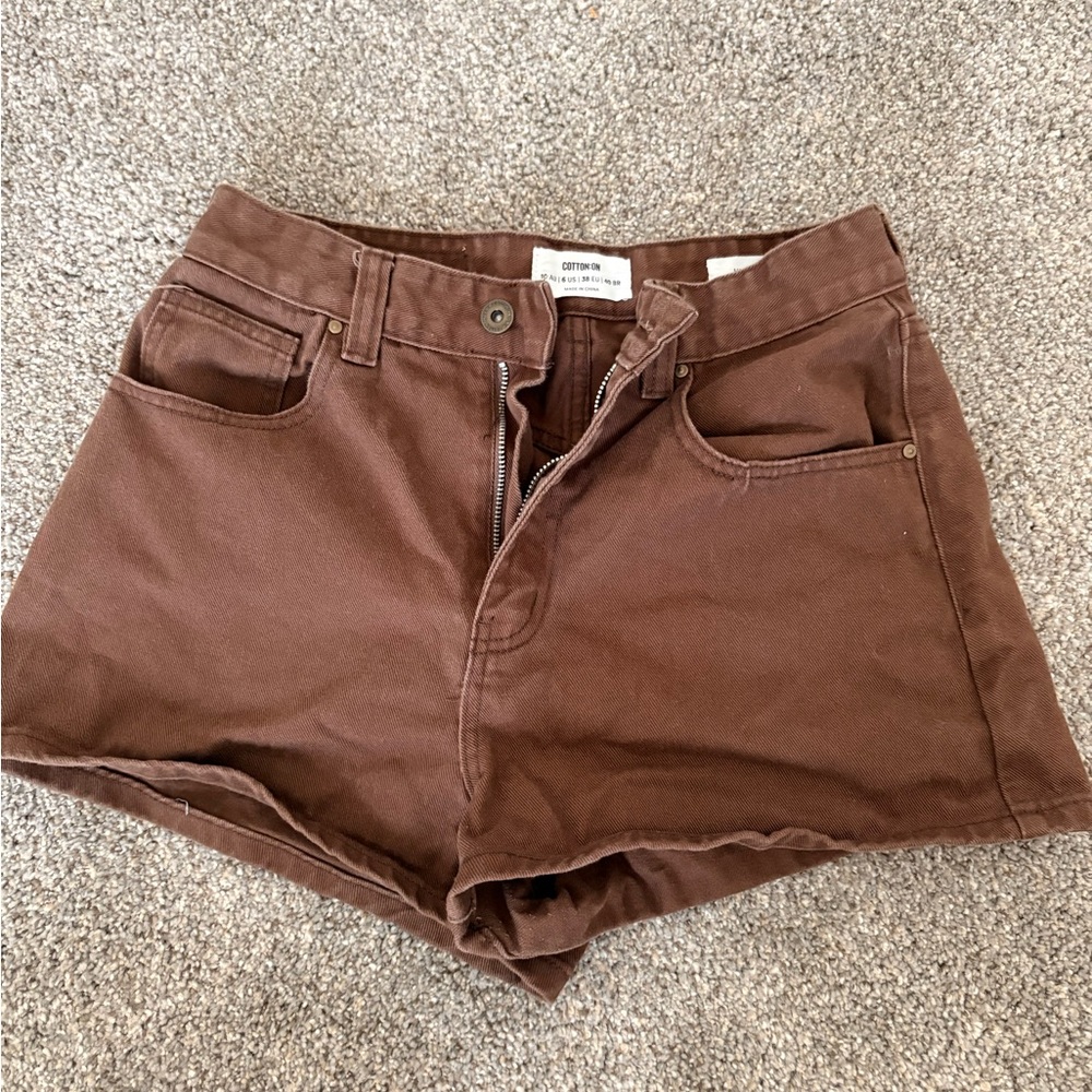 Cotton On Brown Jean Shorts High-Waisted Fitted